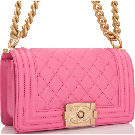 pink chanel boy bag with champagne hardware